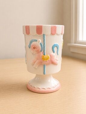 Vintage Relpo Carousel Pedestal Cup Made In Japan Nursery Planter #6104